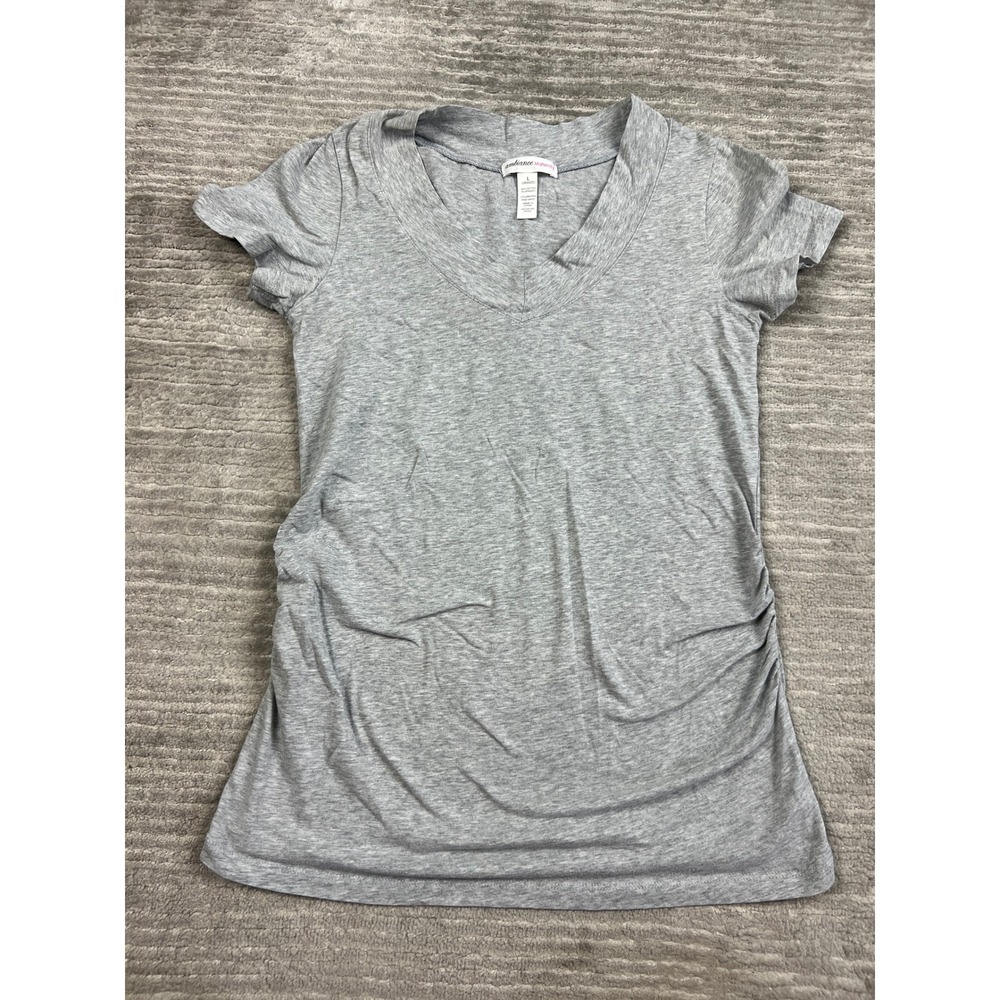 Ambiance Maternity Top Women Large Grey V-Neck Ruched Short Sleeve 65056M Cotton
